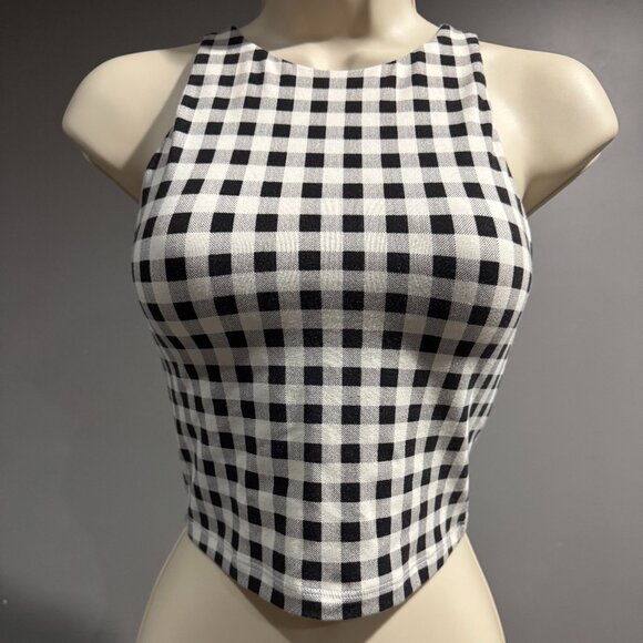 Old Navy Black & White Gingham Crop Tank/Sport bra - Picture 1 of 5